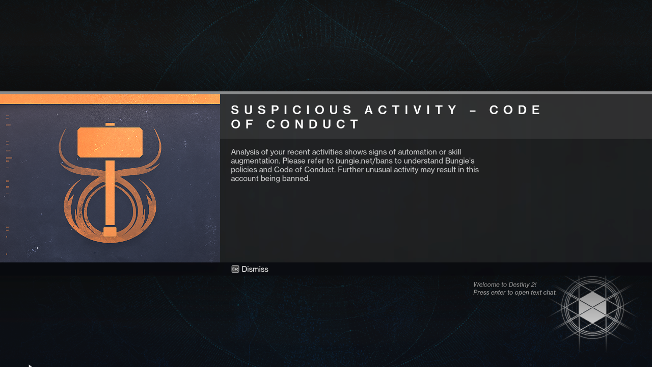 Destiny 2 afk warning screen.